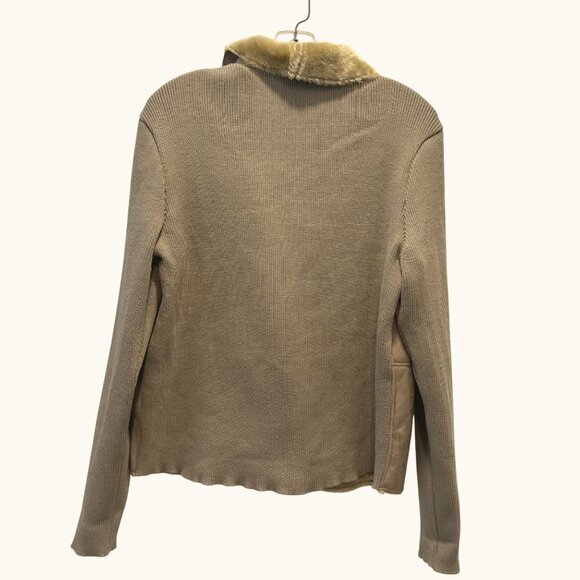 Faux Suede Knit Jacket XL Faux Fur Collar Beige - Picture 4 of 9